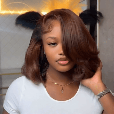 Glueless Chocolate Brown Bob Wigs Colored Natural Wave Human Hair Short Bob Wigs No Code Needed - GeetaHair