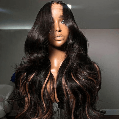 Glueless Peekaboo Highlights Pink New Trendy Body Wave 13x4 Lace Front Wig Pink Colored Highlight Human Hair Wigs - Geeta Hair - GeetaHair