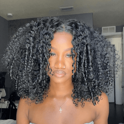Full 250% Density Finger Coily Curly Glueless Wig 13x4 Curly HD Lace Front Wigs Pre Bleached Natural Hairline - GeetaHair