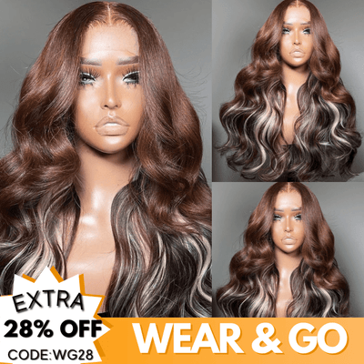 Funky Colored Wigs | Glueless 13x4/6x4.5 Money Piece Light Blonde Mix Black Body Wave Pre Cut HD Transaparent Lace Human Hair Wigs With Breathable Cap Highlights Air Wig - Geeta Hair - GeetaHair