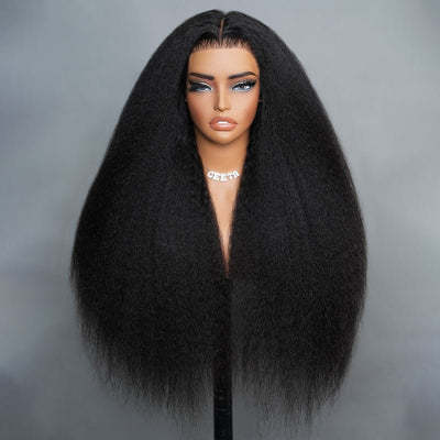 Geeta 13x4 Pre Everything Kinky Straight Lace Frontal Put on And Go Invisi Drawstring Human Hair Wig - GeetaHair