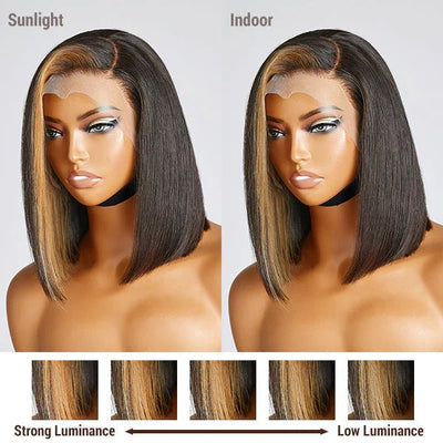 Flash Sale Blonde Highlight Bob Straight Wig Glueless Side Part Lace Front Wigs 180% Density - Geeta Hair - GeetaHair