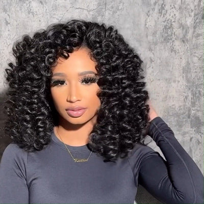 Full 300% Density Loose Bouncy Glueless Wig 13x4 Bouncy Curly HD Lace Front Wigs Pre Bleached Natural Hairline No Code Needed - GeetaHair