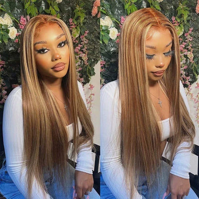 Honey Blonde Lace Front Wigs Colored Straight 13x4 Lace Frontal Human Hair Wig Pre Plucked - GeetaHair