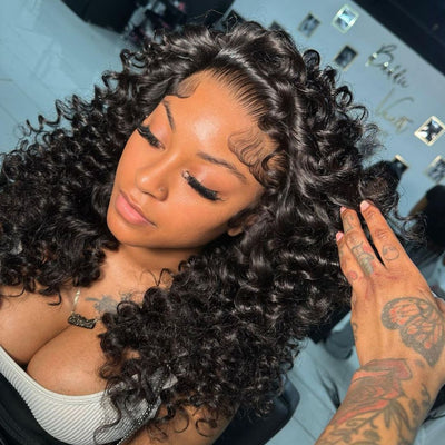 Geeta Fluffy Bouncy Curly Wigs Glueless 6x4 Pre Cut Lace Human Hair Wigs Pre Bleached Hairline - GeetaHair