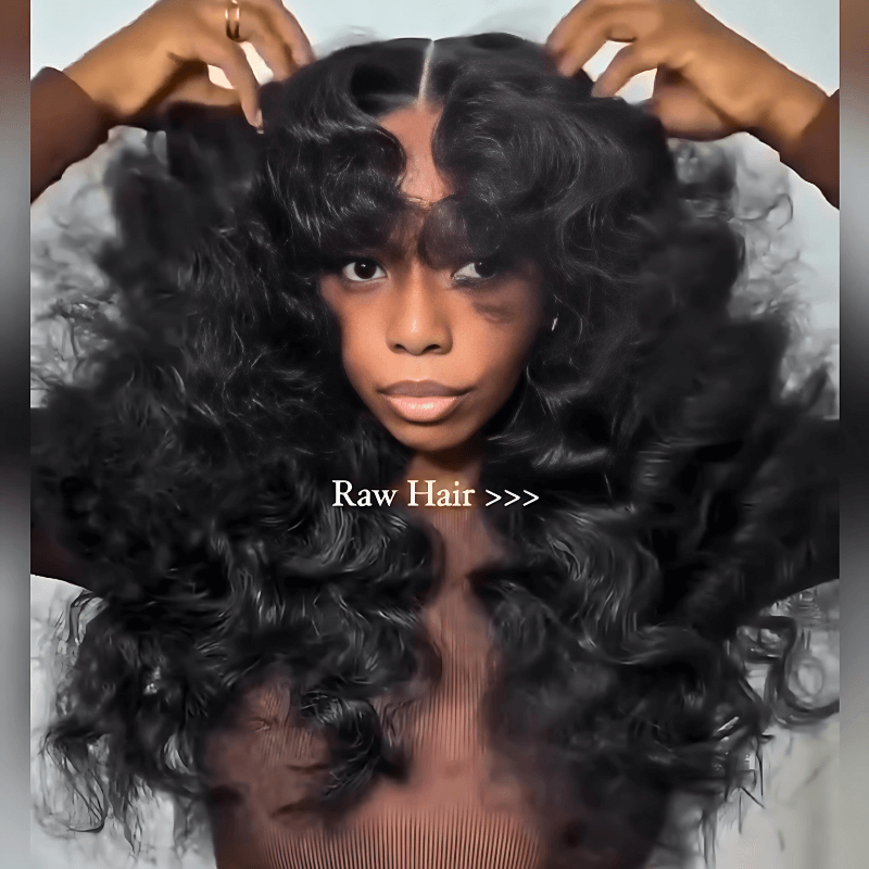 Geeta Fluffy Loose Wave Curtain Bangs Wig 13x4 Lace Front Wigs With Bangs 250% Density - GeetaHair