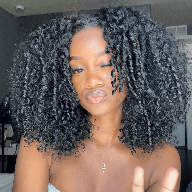 Full 250% Density Finger Coily Curly Glueless Wig 13x4 Curly HD Lace Front Wigs Pre Bleached Natural Hairline - GeetaHair