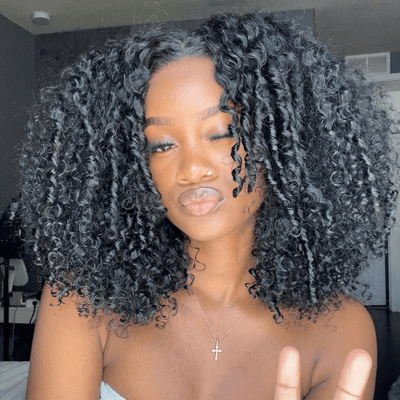 Full 250% Density Finger Coily Curly Glueless Wig 13x4 Curly HD Lace Front Wigs Pre Bleached Natural Hairline - GeetaHair