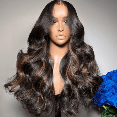 Highlight Brown 13x4 Body Wave Pre Cut HD Lace Front Wigs Glueless Highlights Color Human Hair Wigs - GeetaHair - GeetaHair
