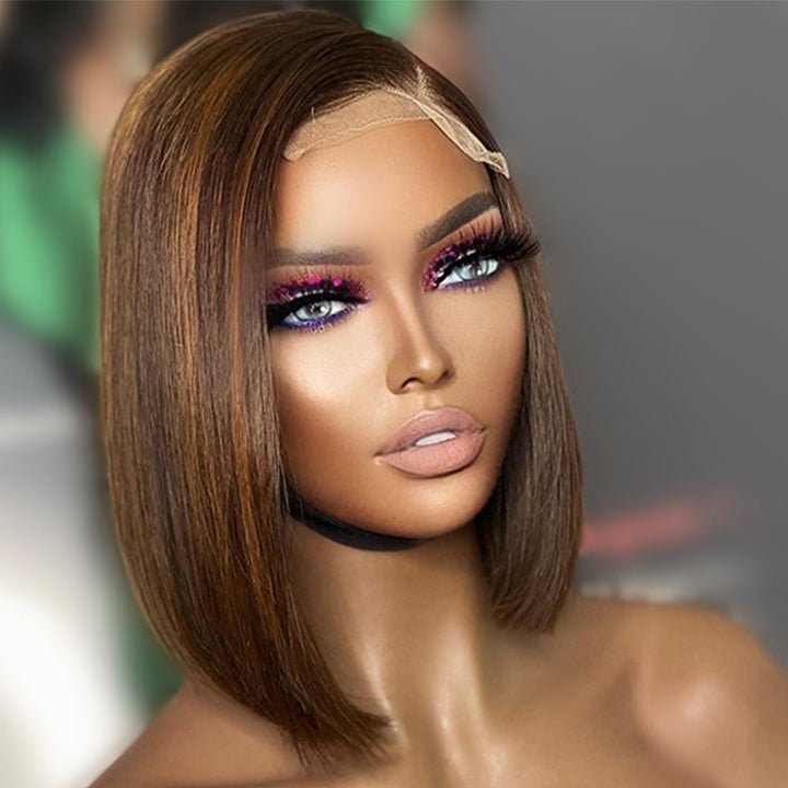 No Code Need: Brown Bone Straight Human Hair Bob Wigs - Geeta Hair - GeetaHair