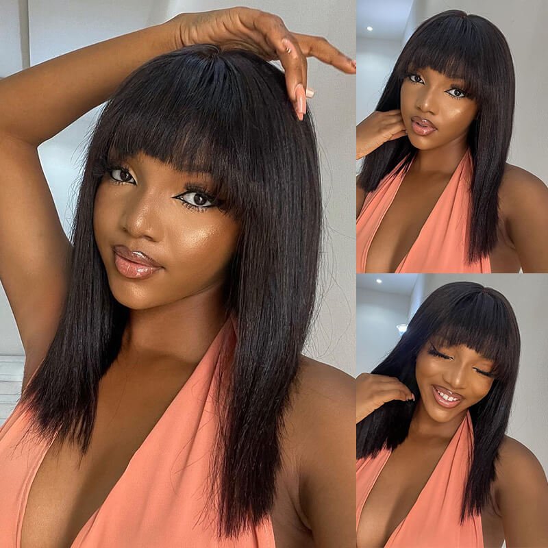 Buy 1 Get 1 Free: Glueless Straight Real Human Hair Bob Wig With Bangs - Flash Sale - GeetaHair