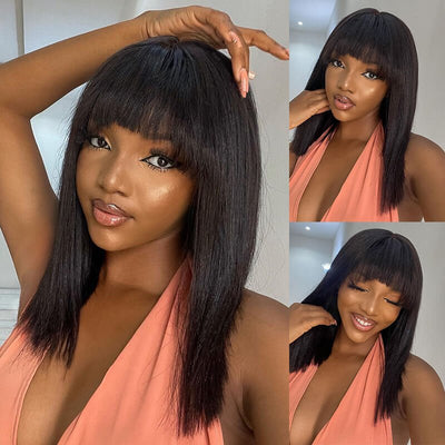 Buy 1 Get 1 Free: Glueless Straight Real Human Hair Bob Wig With Bangs - Flash Sale - GeetaHair
