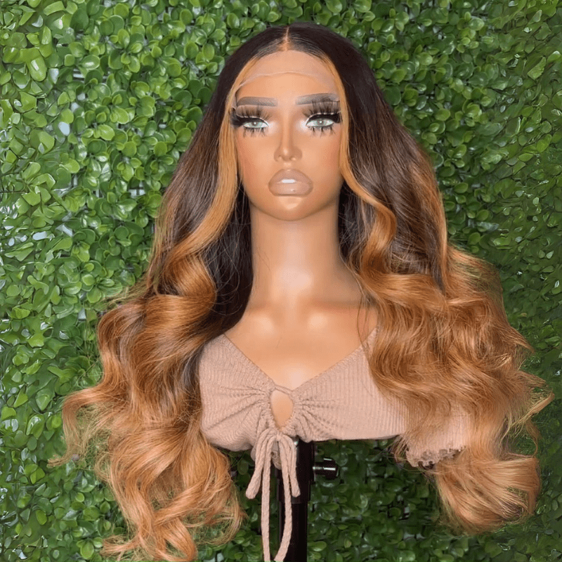 Honey Blonde Balayage Glueless Wigs 13x4 Body Wave Lace Front Human Hair Wigs Ombre Colored Wigs 250% Density - GeetaHair