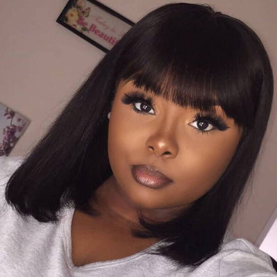 Bogo Sale: $99= 10" Bob Straight Wig With Bangs Natural Color + 10" Bob Straight Wig With Bangs Ombre Color - GeetaHair