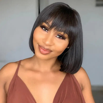 Bogo Sale: $179=V Part Curly 16" Wig + 10" Bob Straight Wig With Bangs - GeetaHair