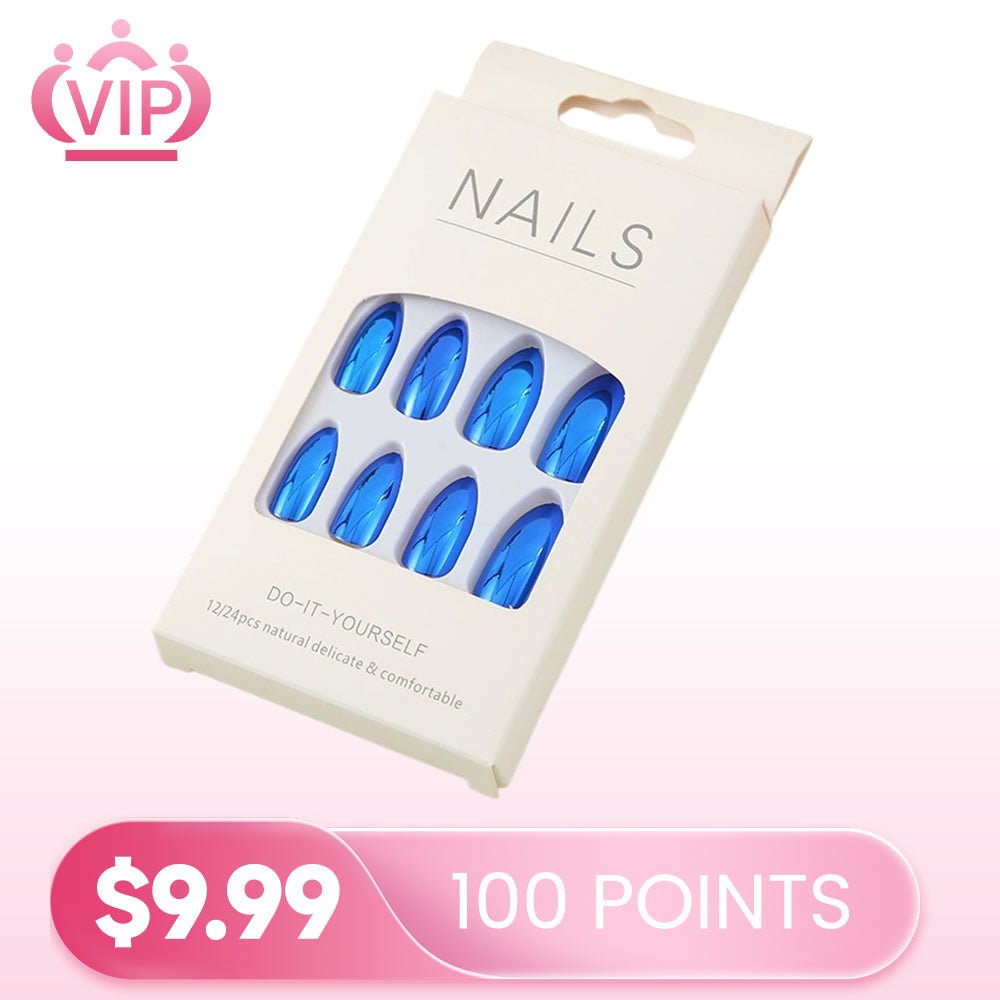 $9.99 | 100 Points VIP Free Press On Nails Nail Glue Included Blue - GeetaHair