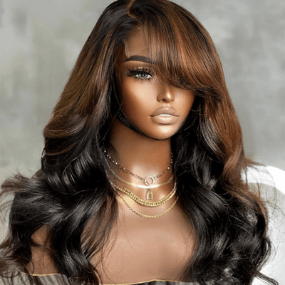 Funky Colored Wigs | Glueless 13x4/6x4.5 Money Piece Brown Mix Black Loose Wave Pre Cut HD Transaparent Lace Human Hair Wigs - Geeta Hair - GeetaHair