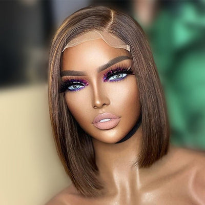 No Code Need: Brown Bone Straight Human Hair Bob Wigs - Geeta Hair - GeetaHair