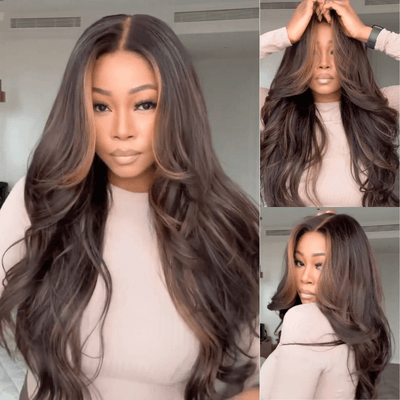 Geeta Hair Money Piece Layered Cut Glueless Wigs 13x4 HD Lace Front Human Hair Wig Pre Plucked - GeetaHair