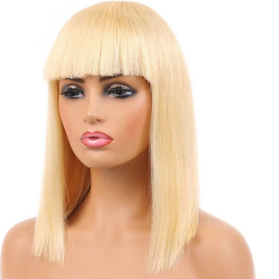 Bogo Sale: $99= 10" Bob Straight Wig With Bangs Natural Color + 10" Bob Straight Wig With Bangs Ombre Color - GeetaHair