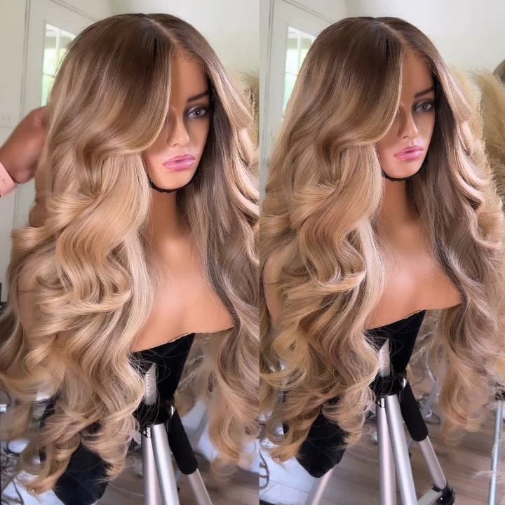 Ash Blonde Highlight Loose Wave 13X4 Lace Front Human Hair Wigs Glueless Lace Front Wigs Pre Plucked Baby Hair For Women - GeetaHair