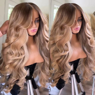Ash Blonde Highlight Loose Wave 13X4 Lace Front Human Hair Wigs Glueless Lace Front Wigs Pre Plucked Baby Hair For Women - GeetaHair