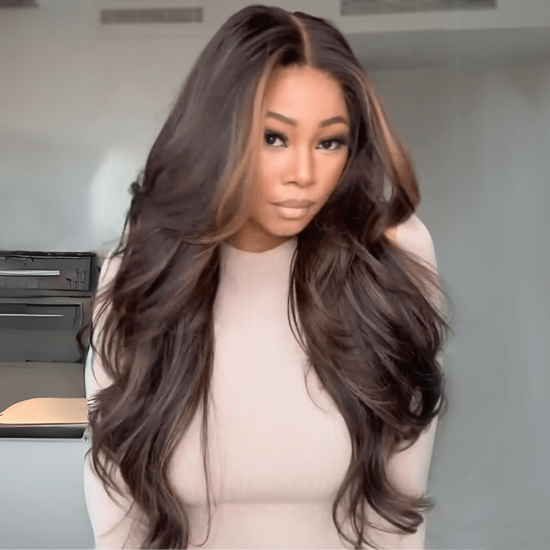 Geeta Hair Money Piece Layered Cut Glueless Wigs 13x4 HD Lace Front Human Hair Wig Pre Plucked - GeetaHair