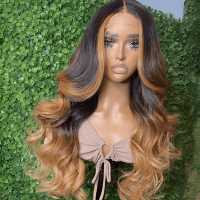 Honey Blonde Balayage Glueless Wigs 13x4 Body Wave Lace Front Human Hair Wigs Ombre Colored Wigs 250% Density - GeetaHair