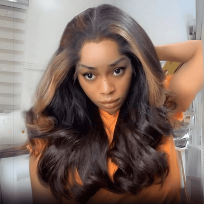 Funky Colored Wigs | Glueless 13x4/6x4.5 Money Piece Brown Mix Black Body Wave HD Transaparent Pre Cut Lace Human Hair Wigs - Geeta Hair - GeetaHair