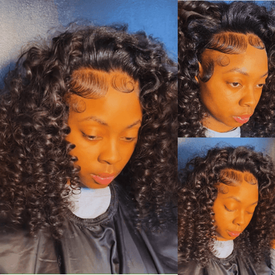 Full Bouncy Curly Glueless Wigs 13x4 Lace Front Curly Bob Wig Human Hair 180% Density - GeetaHair