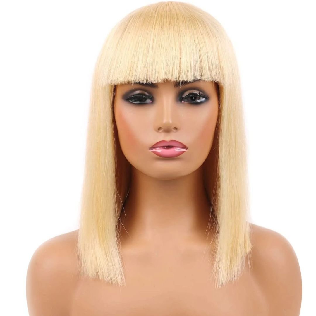 Bogo Sale: $99= 10" Bob Straight Wig With Bangs Natural Color + 10" Bob Straight Wig With Bangs Ombre Color - GeetaHair