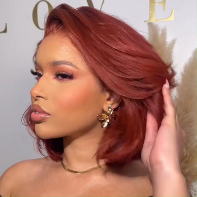 Glueless Reddish Brown Pixie Cut Bob Wigs Colored Natural 4x6 Pre Cut Lace 100% Human Hair Wigs 250% Density - GeetaHair
