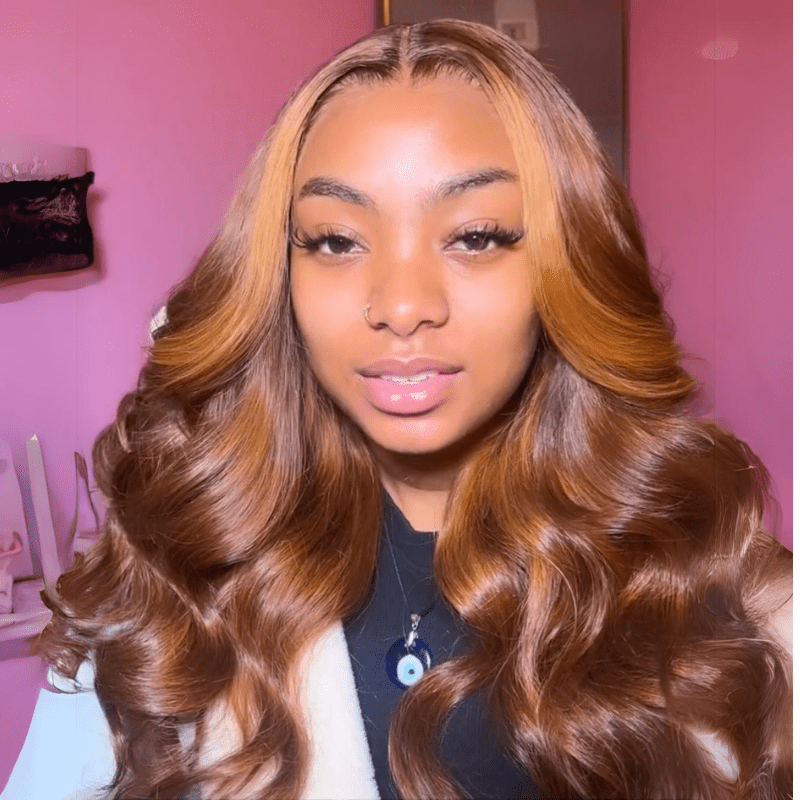 Funky Colored Wigs | Ginger With Blonde Highlight Body Wave Lace Front Wigs Ombre Skunk Stripe Human Hair Wig - GeetaHair