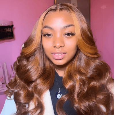 Funky Colored Wigs | Ginger With Blonde Highlight Body Wave Lace Front Wigs Ombre Skunk Stripe Human Hair Wig - GeetaHair