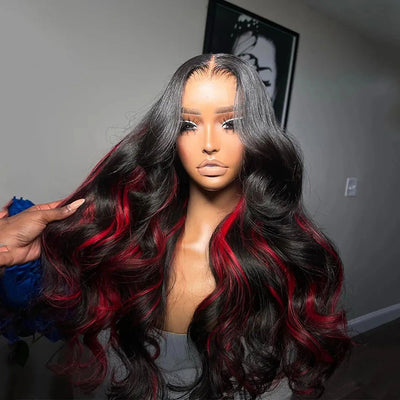 Funky Colored Wigs | Glueless 13x4/6x4.5 Highlight Red Body Wave Pre Cut HD Transaparent Lace Human Hair Wigs - Geeta Hair - GeetaHair