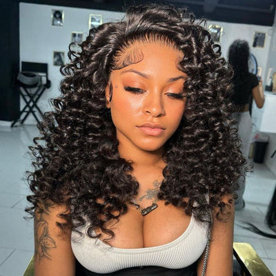Geeta Fluffy Bouncy Curly Wigs Glueless 6x4 Pre Cut Lace Human Hair Wigs Pre Bleached Hairline - GeetaHair
