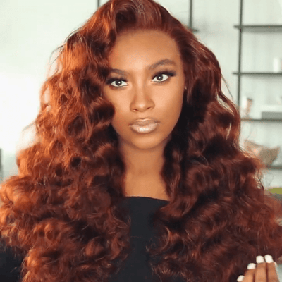 Reddish Brown Loose Deep Wave Undetectable HD Lace Front Wig Dark Auburn Pre Plucked Human Hair Wigs - Geeta Hair - GeetaHair