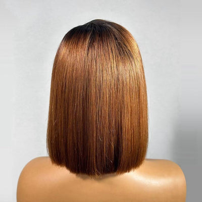 Geeta Ombre 1B/30 Brown Short Bob Glueless Wig Straight 13x4 HD Lace Front Human Hair Wigs Flash Sale - GeetaHair