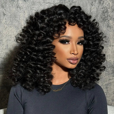 Full 300% Density Loose Bouncy Glueless Wig 13x4 Bouncy Curly HD Lace Front Wigs Pre Bleached Natural Hairline No Code Needed - GeetaHair