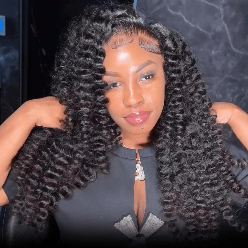 Full Tight Curly Glueless Wig Human Hair 7x5 Pre Cut Lace Wig Pre Plucked 180% Density - GeetaHair