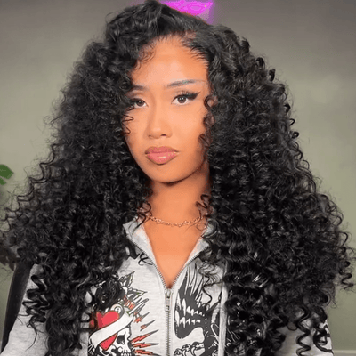 Loose Curly Glueless Wig Wand Curls 13x4 Lace Front Human Hair Wigs Pre Plucked 250% Densityur - GeetaHair