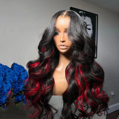 Funky Colored Wigs | Glueless 13x4/6x4.5 Highlight Red Body Wave Pre Cut HD Transaparent Lace Human Hair Wigs - Geeta Hair - GeetaHair