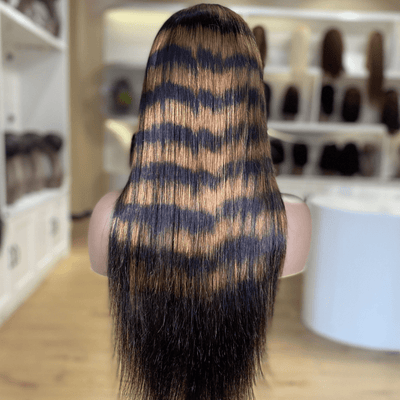Highlight Zebra Brown Horizontal Stripe Long Straight Hair Glueless 4x4/13x4 HD Lace Front Human Hair Wigs - Geeta Hair - GeetaHair