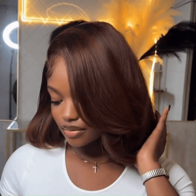 Glueless Chocolate Brown Bob Wigs Colored Natural Wave Human Hair Short Bob Wigs No Code Needed - GeetaHair