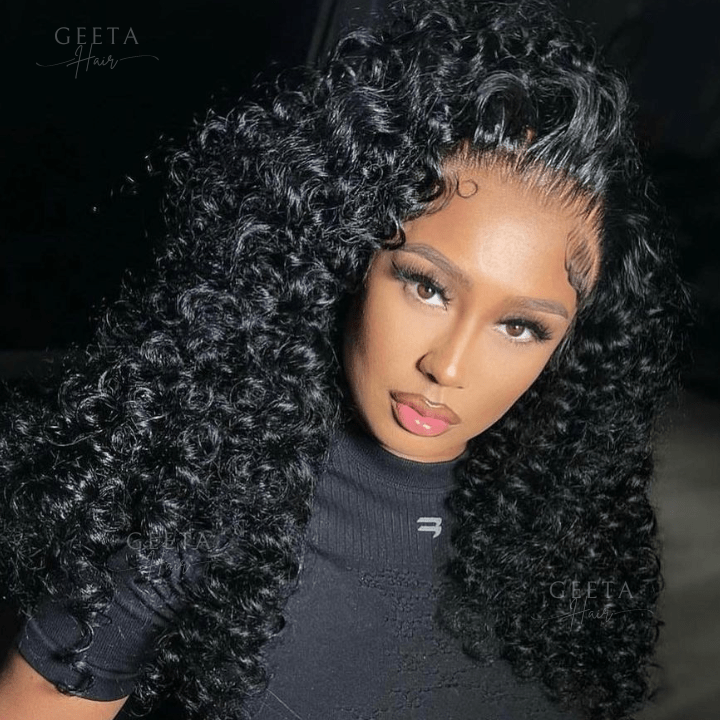 Human Hair Curly Wigs 13x4 HD Transparent Front Lace Wigs Glueless Real Hair Closure Wigs - Geeta Hair - GeetaHair