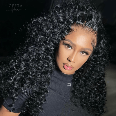 Human Hair Curly Wigs 13x4 HD Transparent Front Lace Wigs Glueless Real Hair Closure Wigs - Geeta Hair - GeetaHair