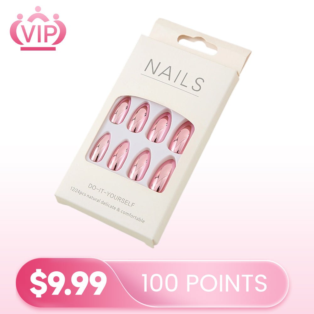 $9.99 | 100 Points VIP Free Press On Nails Nail Glue Included Pink - GeetaHair