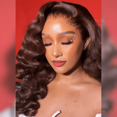 Glueless Chocolate Brown Loose Deep Wave 4x4/13x4 HD Lace Front Wig Pre Plucked Hairline Human Hair Wigs - Geeta Hair - GeetaHair