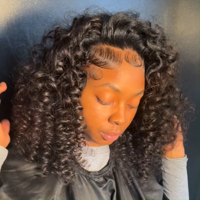 Full Bouncy Curly Glueless Wigs 13x4 Lace Front Curly Bob Wig Human Hair 180% Density - GeetaHair