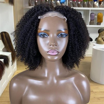 Short Kinky Curly Wigs for Black Women Black Curly Lace Front Wigs Human Hair Pre Plucked 180% Density - Geeta Hair - GeetaHair